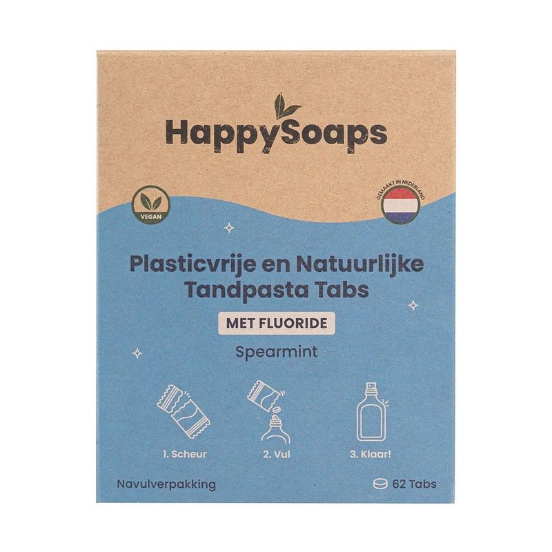 Foto van Happysoaps fluoride tandpasta navulling tabs