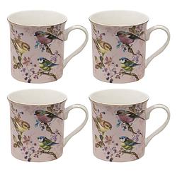 Foto van Haes deco - mokken set van 4 - 12x8x9 cm / 330 ml - met vogeltjes - three birds