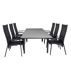 Foto van Levels tuinmeubelset tafel 100x160/240cm en 6 stoel copacabana zwart, grijs.