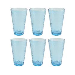 Foto van Otix waterglazen - longdrink glazen - set van 6 - stapelbaar - 300ml - gehamerd glas - rookglas - blauw