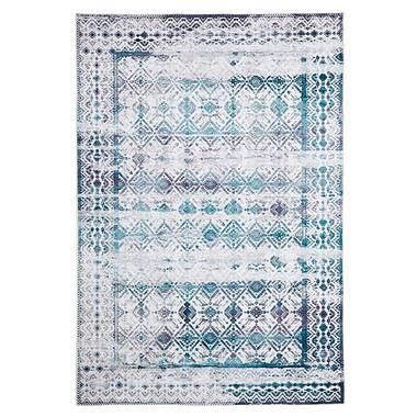 Foto van Floorita easy-care vloerkleed kilim - ivoor/aqua - 160x230 cm - leen bakker