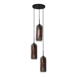 Foto van Hoyz - hanglamp 3l smoke - getrapt - glas-geperforeerd staal - artic zwart