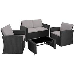 Foto van Tectake® - wicker zitgroep loungeset tuinset lucca - 1 bank - 2 stoelen - 1 tafel met glasplaat - zwart grijs - 405015