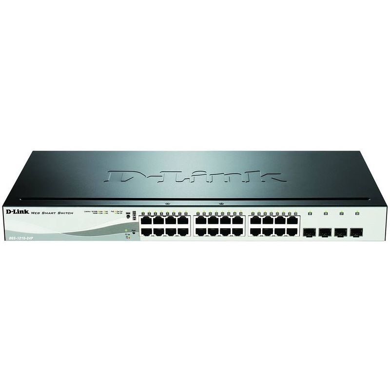 Foto van D-link dgs-1210-24p/e netwerk switch rj45/sfp 24 + 4 poorten 56 gbit/s poe-functie