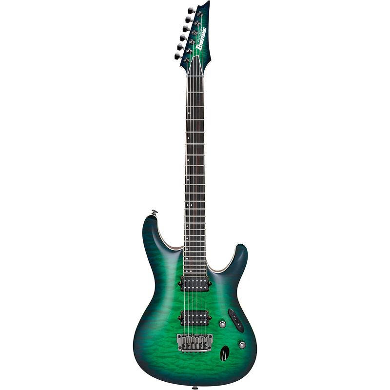 Foto van Ibanez s6521q prestige surreal blue burst gloss elektrische gitaar met koffer