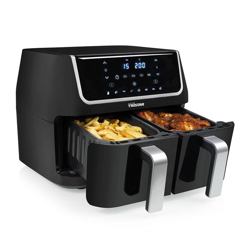 Foto van Tristar dubbele airfryer xxl fr-6970- dubbele heteluchtfriteuse 2 x 4,5 liter - digitaal