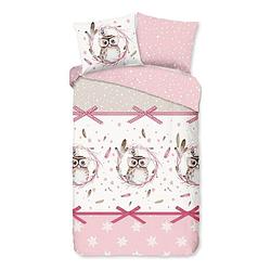 Foto van Good morning owl flanel dekbedovertrek - flanel / katoen - 1-persoons (140x200/220 cm + 1 sloop) - pink