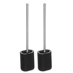 Foto van 2x stuks wc-/toiletborstels met houder plat zwart polypropyleen 53 cm - toiletborstels