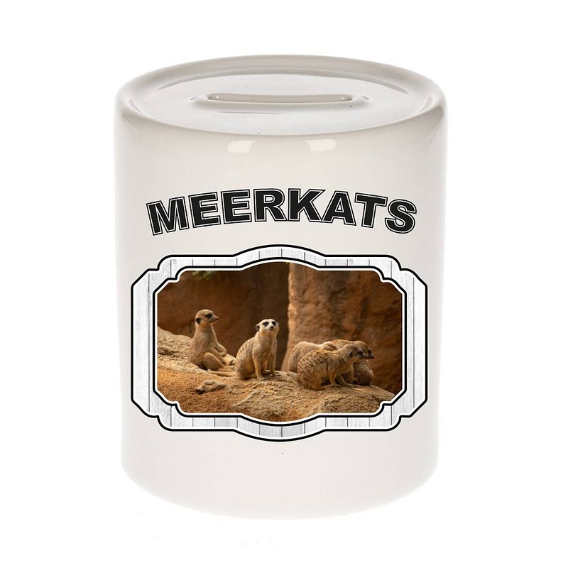 Foto van Dieren stokstaartje spaarpot - meerkats/ stokstaartjes spaarpotten kinderen 9 cm - spaarpotten