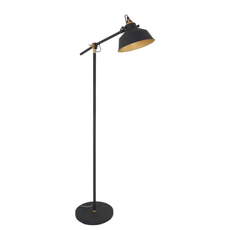 Foto van Industriële vloerlamp - mexlite - metaal - industrieel - e27 - l: 28cm - voor binnen - woonkamer - eetkamer - zwart