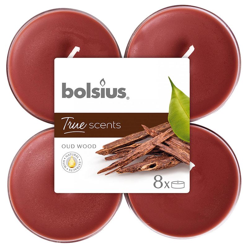 Foto van Bolsius geurtheelichten true scents oud wood 11,7 cm 8 stuks