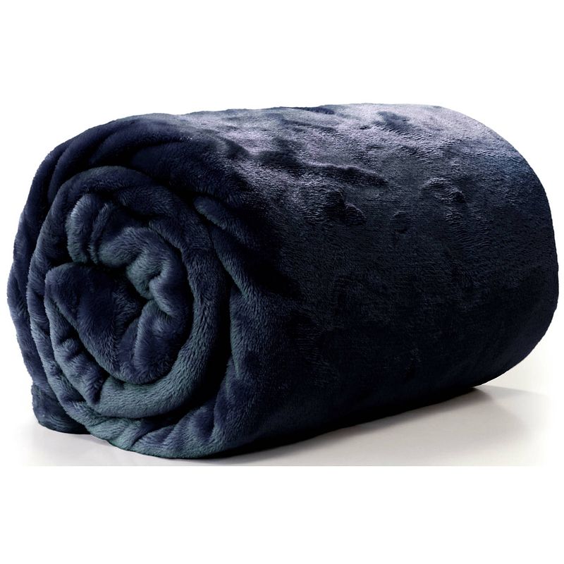 Foto van Unique living enzo fleece plaid - fleece polyester - 130x180 cm - dark blue