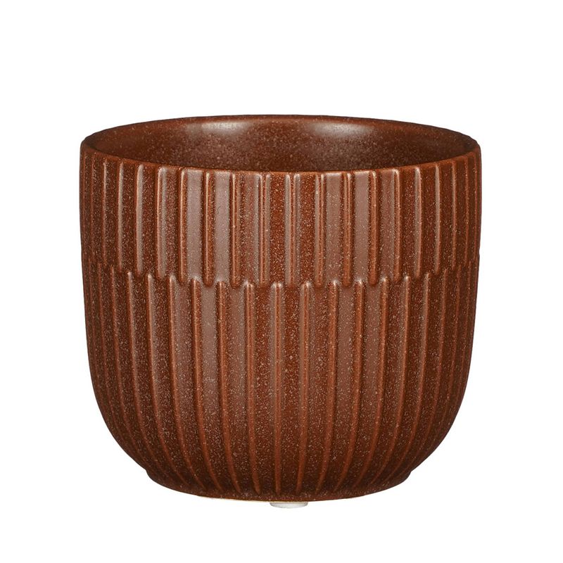 Foto van Plantenpot/bloempot keramiek mat bruin stripes patroon - d11/h9 cm - plantenpotten