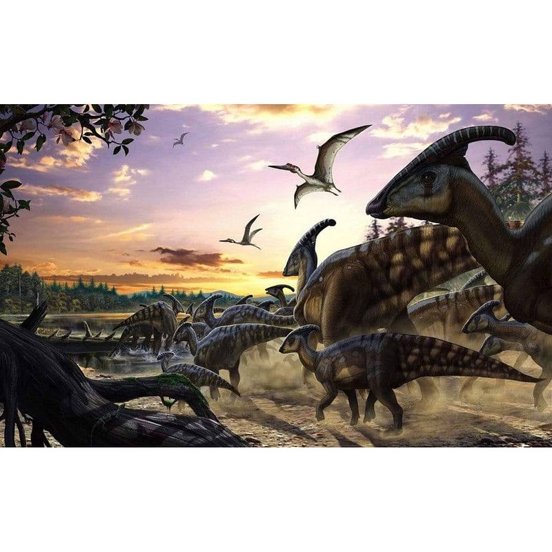 Foto van Komar parasaurolophus herd vlies fotobehang 450x280cm 9-banen