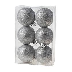 Foto van 6x kunststof kerstballen glitter zilver 6 cm kerstboom versiering/decoratie - kerstbal