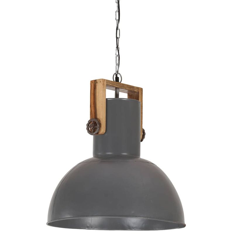 Foto van The living store industriële hanglamp - 148 cm - grijs - ijzer en massief mangohout