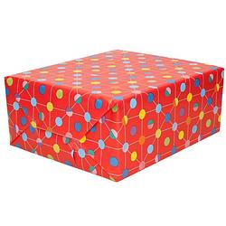 Foto van 1x inpakpapier/cadeaupapier rood met gekleurde stippen 200 x 70 cm op rol - cadeaupapier
