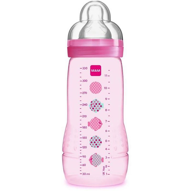 Foto van Mam babyfles easy active 2e leeftijd - 330 ml - vanaf 6 maanden - speen flow x - roze