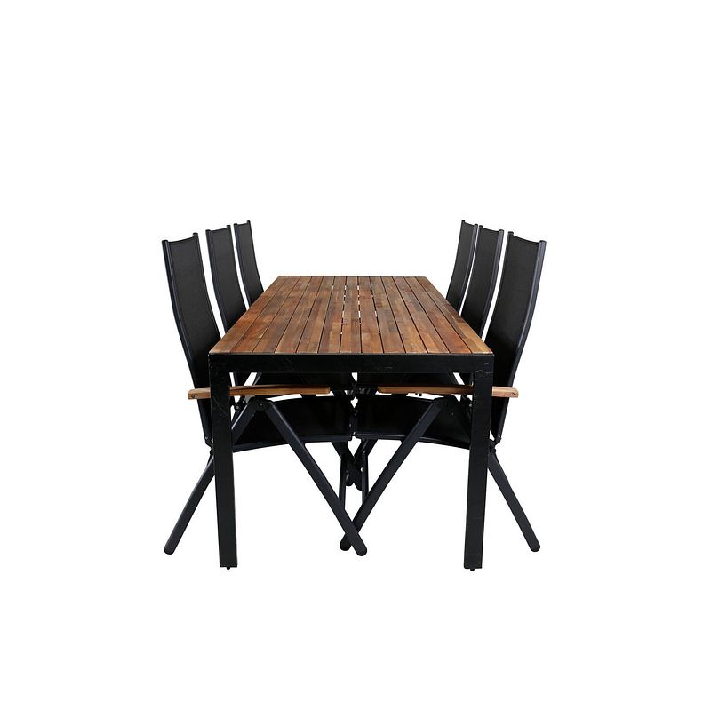 Foto van Bois tuinmeubelset tafel 90x205cm en 6 stoel panama zwart, naturel.