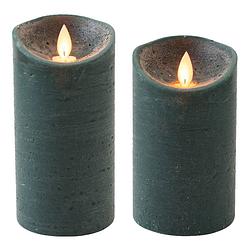 Foto van Set van 2x stuks antiek groen led kaarsen met bewegende vlam - led kaarsen