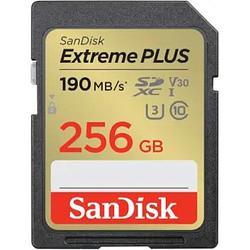 Foto van Sandisk extreme plus 256 gb sdxc geheugenkaart 190 mb/s 130 mb/s uhs-i u3 v30