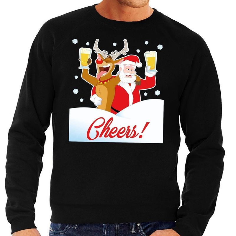 Foto van Foute kersttrui cheers met dronken kerstman zwart voor heren 2xl (56)