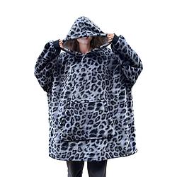 Foto van Linnick hoodie flanel fleece deken met mouwen leopard - zwart wit