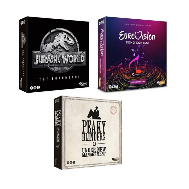 Foto van Spellenbundel - 3 stuks - jurassic world the boardgame & eurovisie songfestival spel & peaky blinders