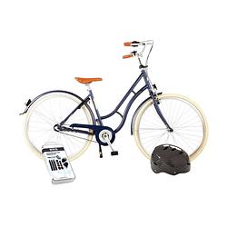 Foto van Volare kinderfiets lifestyle - 51 cm - jeans blauw - 3 versnellingen - met fietshelm + accessoires