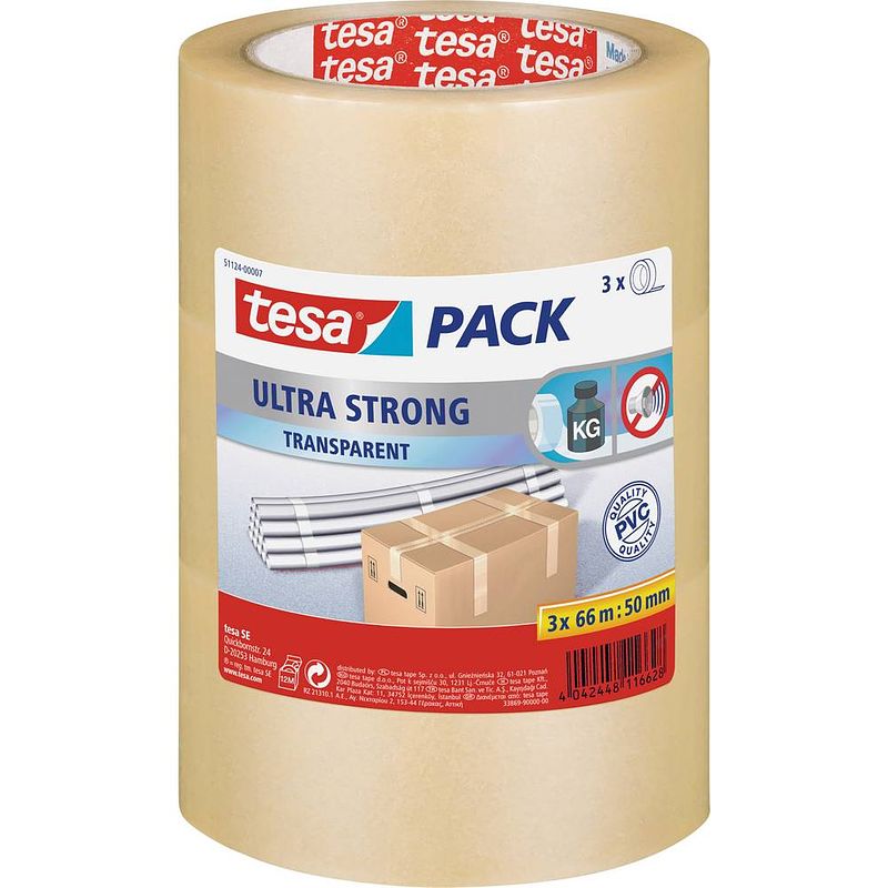 Foto van Tesa ultra strong 51124-00007-01 pakband tesapack transparant (l x b) 66 m x 50 mm 3 stuk(s)