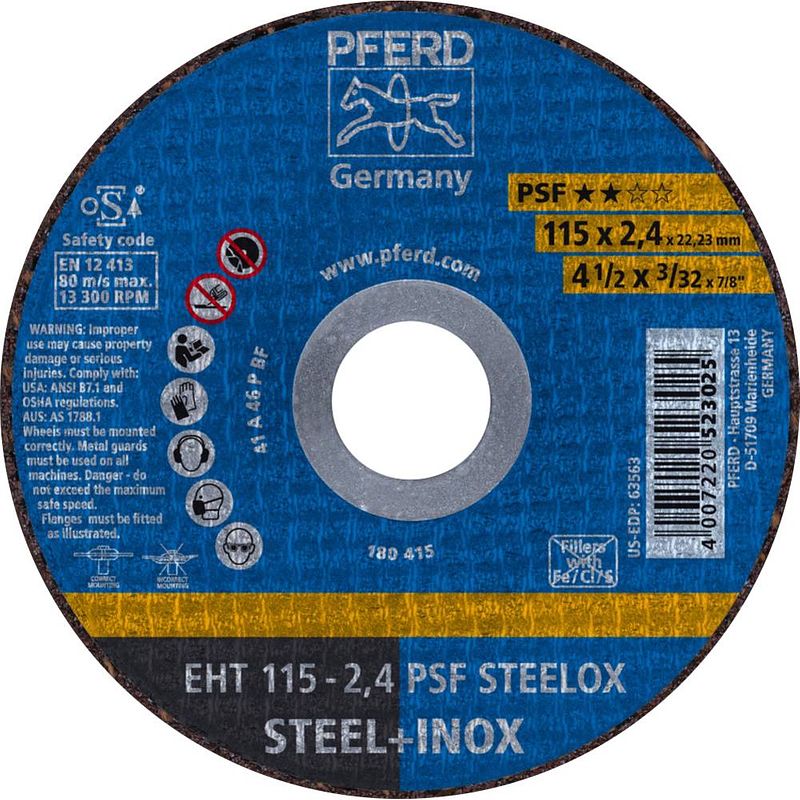 Foto van Pferd psf steelox 61730122 doorslijpschijf recht 115 mm 22.23 mm 25 stuk(s)