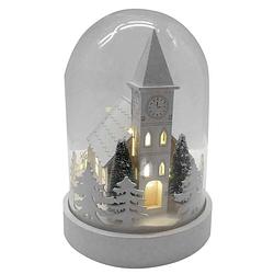 Foto van Peha kerststolp kerk led 18,5 cm hout/glas wit/transparant