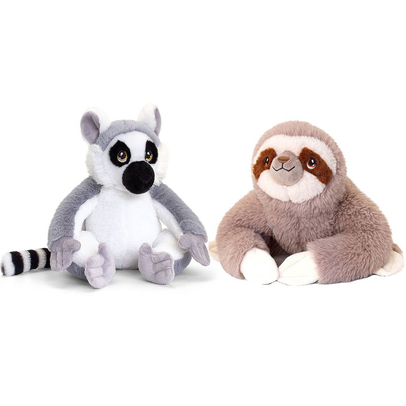 Foto van Pluche knuffels combi-set dieren luiaard en maki aapje 25 cm - knuffeldier