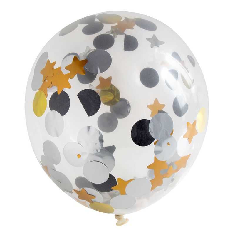 Foto van Folat ballonnen confetti 30 cm latex goud/zilver