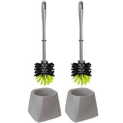Foto van Set van 2x stuks kunststof wc-borstels/toiletborstels met houders grijs/groen 37.5 cm - toiletborstels
