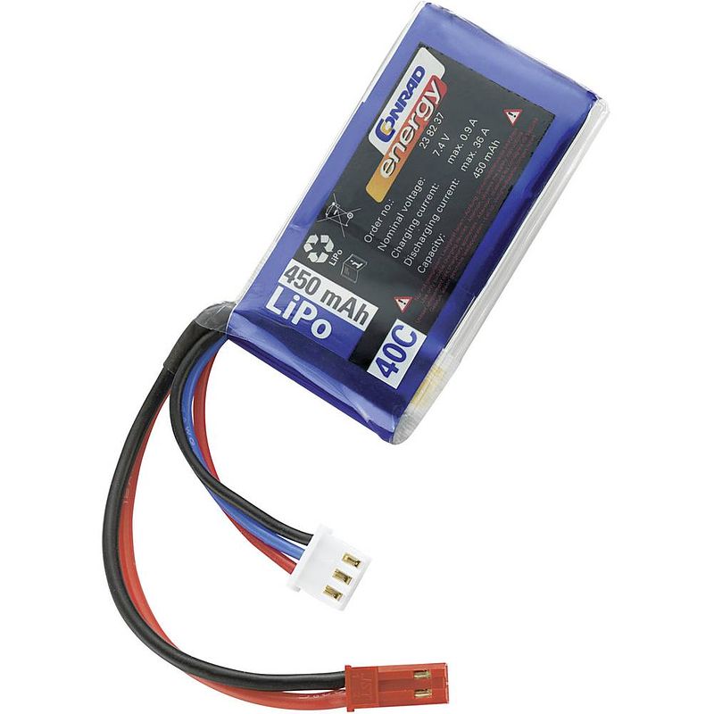 Foto van Conrad energy lipo accupack 7.4 v 450 mah aantal cellen: 2 40 c softcase bec-bus