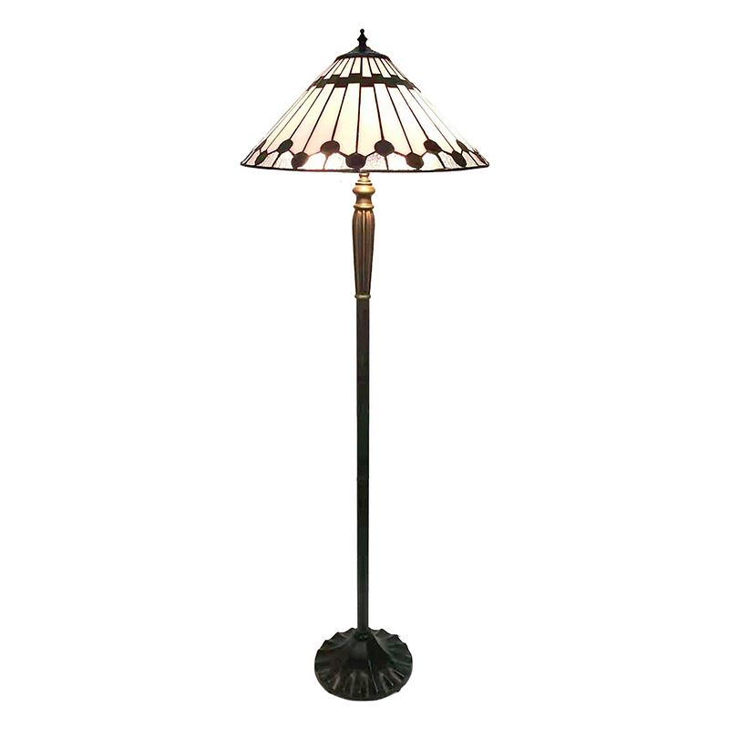 Foto van Lumilamp tiffany vloerlamp ø 50*157 cm wit bruin glas kunststof rond staande lamp staanlamp tiffany lamp wit staande