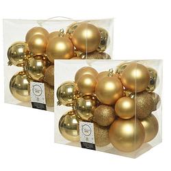 Foto van 52x stuks kunststof kerstballen goud 6-8-10 cm glans/mat/glitter - kerstbal