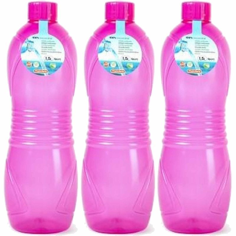 Foto van Plasticforte drinkfles/waterfles/bidon - 3x - 1500 ml - transparant/roze - kunststof - drinkflessen