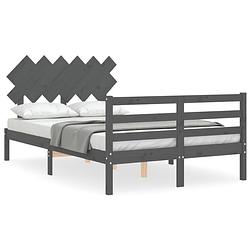 Foto van The living store bed vuren grenen - 195.5 x 125.5 x 81 cm - grijs