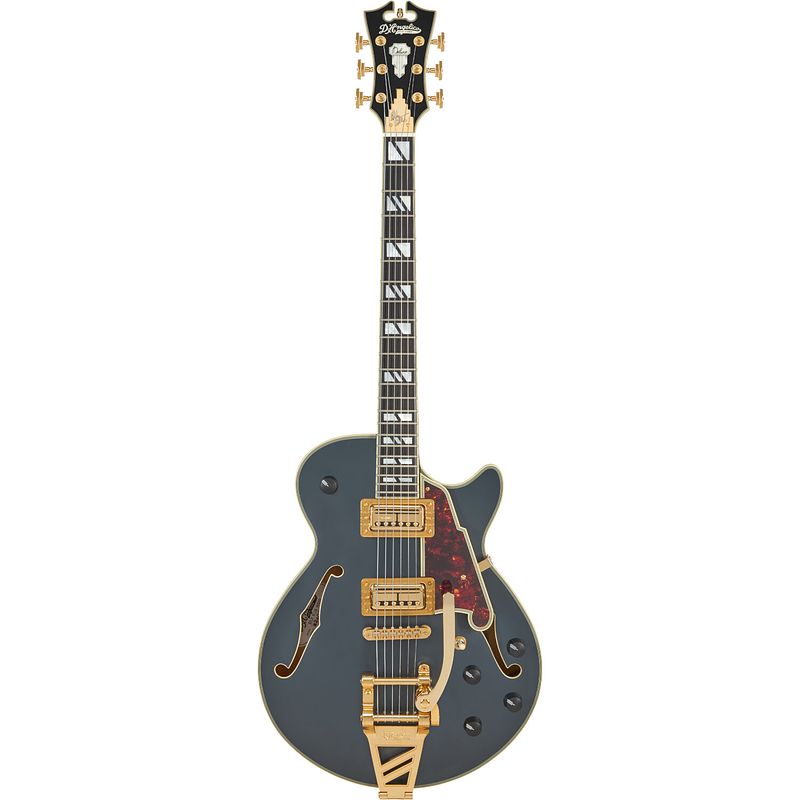 Foto van D'sangelico deluxe bobby weir 3 matte stone signature semi-akoestische gitaar met hardshell koffer