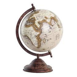 Foto van Items deco wereldbol/globe op voet - kunststof - roestbruin tinten - home decoratie artikel - d18 x h32 cm - wereldbolle