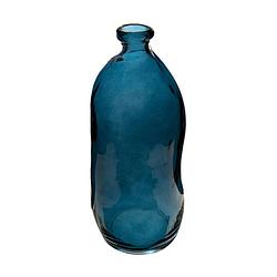 Foto van Atmosphera bloemenvaas organische fles vorm - blauw transparant - glas - h36 x d15 cm - vazen