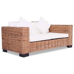 Foto van The living store rattan bankstelset - bruin en crèmewit - 2-zitsbank- 157x80x67 cm - 3-zitsbank- 195x80x67 cm - incl -