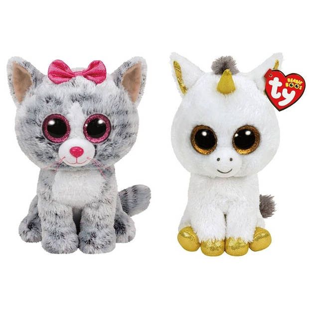 Foto van Ty - knuffel - beanie buddy - kiki cat & pegasus unicorn