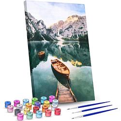Foto van Rubye® schilderen op nummer volwassenen - meer en bergen - met canvas schildersdoek en penselen - 40x50cm
