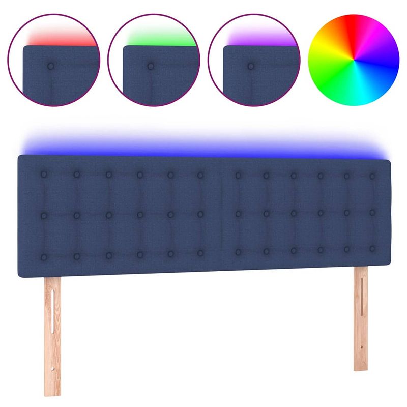 Foto van The living store hoofdeind blauw - led-verlichting - verstelbaar - duurzaam - 144 x 5 x 78/88 cm - usb-aansluiting