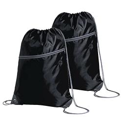 Foto van Sport gymtas/rugtas/draagtas - 2x - zwart met rijgkoord 34 x 44 cm van polyester - gymtasje - zwemtasje