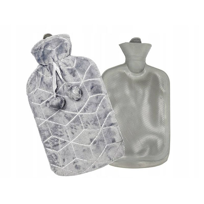 Foto van Tragar cube warmwaterkruik kruik met polyester hoes 2 liter 34 x 20 x 2 cm grijs / zilver