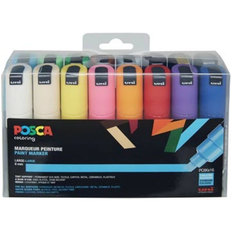 Foto van Posca paintmarker pc-8k, etui met 16 stuks in geassorteerde kleuren